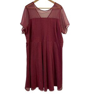 Penningtons 3X Knee Length Dress In Every Story Mauve Fit & Flare Sheer Overlay